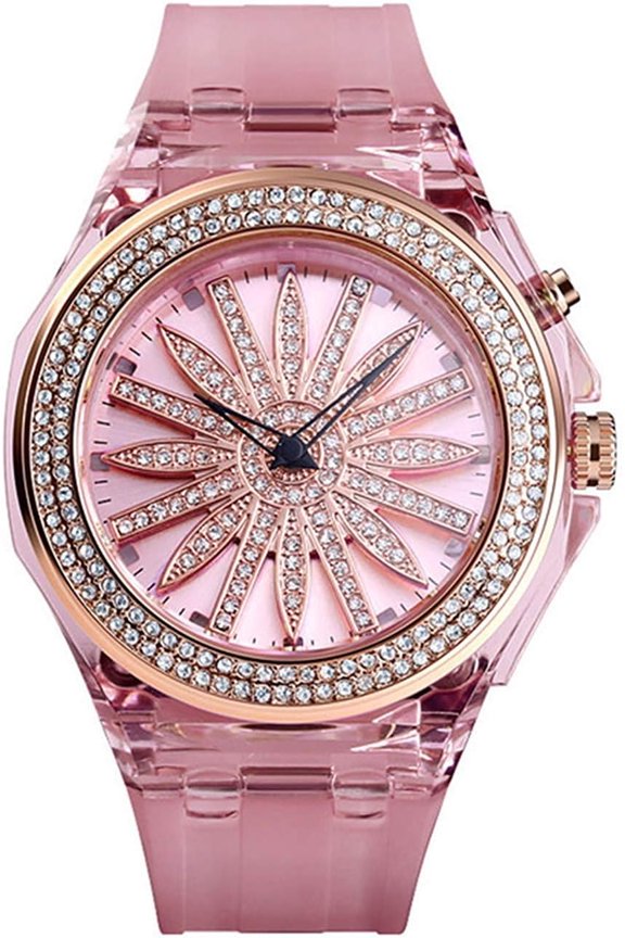 Womens Mens Fashion Starry Sky Flower Quartz Watch Crystal Dial with LED Backlight Waterproof Resin Strap