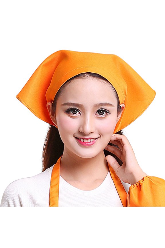 Womens Mens For Triangle Headscarf Towel Chef Hat Kitchen Restaurant Work Bakery Cafe Shop Solid Turban Orange