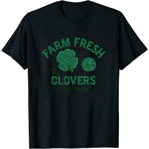 Womens Mens Funny T Shirts Farm Fresh Clovers St Patricks Day Novelty Tee For Guys Black 4X-Large