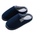 thumbnail image 1 of Womens Mens Fuzzy Slippers Memory Foam Slip on Cozy Scuff Home Bedroom Shoes Nonslip Soft Plush Slides Shoes Navy 8, 1 of 9