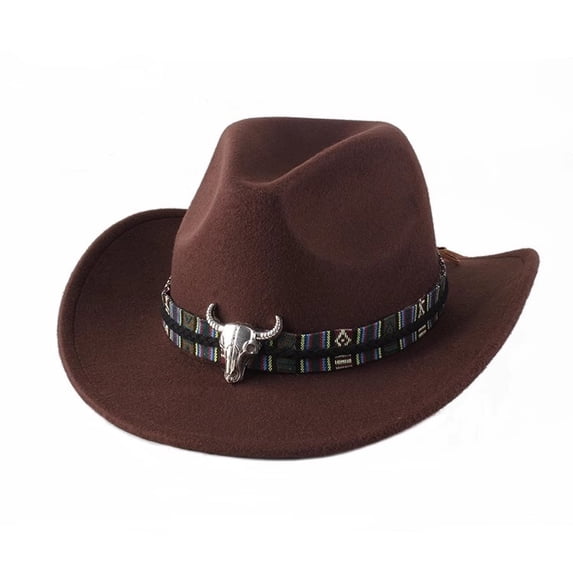 Womens Mens Hat Cowgirl Cowboy Wild West Hats Western Headwear Wide Brim Cap -Coffee