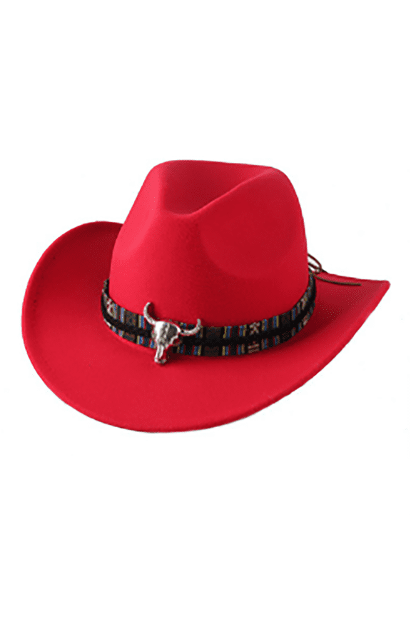 Womens Mens Hat Cowgirl Cowboy Wild West Hats Western Headwear Wide Brim Cap-Red