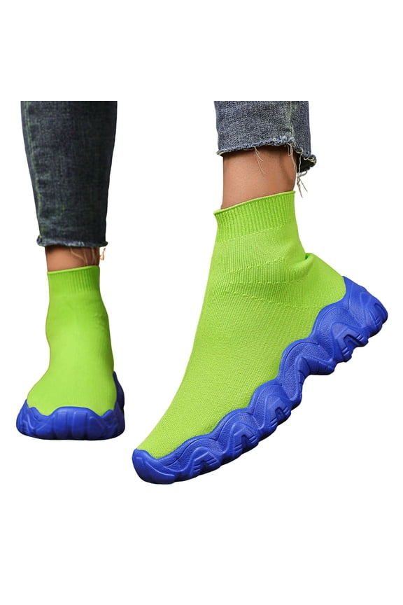 Womens Mens High Top Fashion Sneakers Slip on Socks Shoes Casual Comfortable Knitted Chunky Walking Shoes