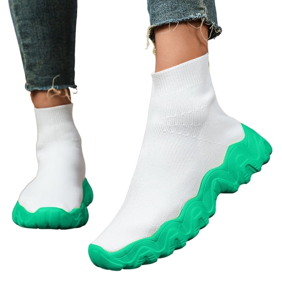 Womens Mens High Top Fashion Sneakers Slip on Socks Shoes Casual Comfortable Knitted Chunky Walking Shoes