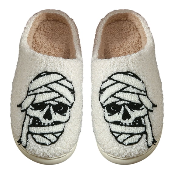 Womens Mens House Slippers Cozy Women's Slippers For Fall And Winter Halloween Themed Patterned Shoes Perfect For Couples Warm Footwear Slippers Indoor Outdoor House Shoes,3-White