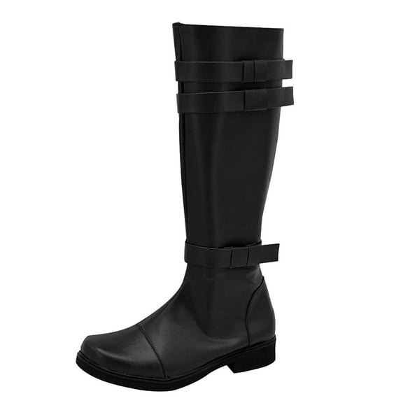 Womens Mens Knee High Riding Boots Classic Square Toe Slip On Leather Fall Booties Lightweight Non Slip Work Boots Black Size 7