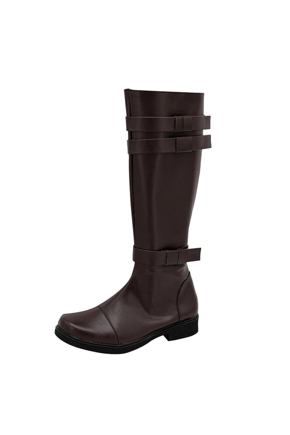 Womens Mens Knee High Riding Boots Classic Square Toe Slip On Leather Fall Booties Lightweight Non Slip Work Boots Brown Size 10.5