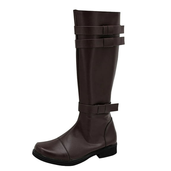 Womens Mens Knee High Riding Boots Classic Square Toe Slip On Leather Fall Booties Lightweight Non Slip Work Boots Brown Size 6.5