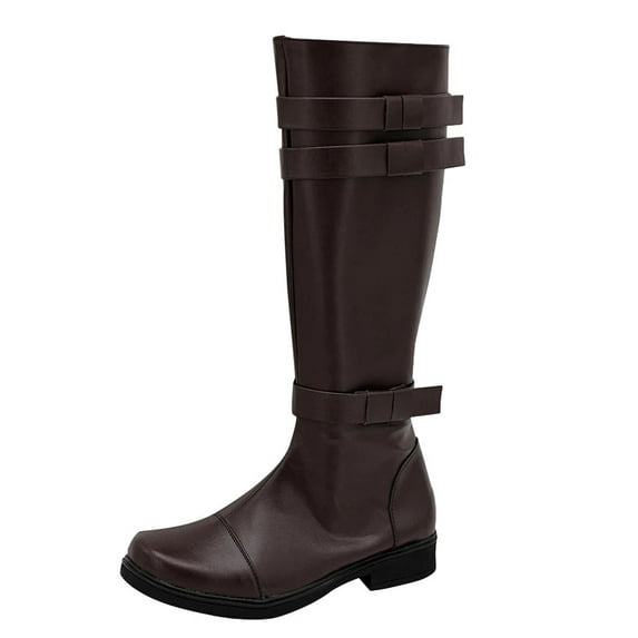Womens Mens Knee High Riding Boots Classic Square Toe Slip On Leather Fall Booties Lightweight Non Slip Work Boots Brown Size 9