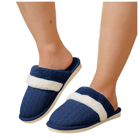 Womens Mens Knit Fuzzy Slippers Winter Warm Cozy Memory Foam House Shoes Knitted Indoor and Outdoor Bedroom Plush Slip on Slides