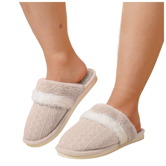 Womens Mens Knit Fuzzy Slippers Winter Warm Cozy Memory Foam House Shoes Knitted Indoor and Outdoor Bedroom Plush Slip on Slides
