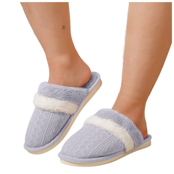 Womens Mens Knit Fuzzy Slippers Winter Warm Cozy Memory Foam House Shoes Knitted Indoor and Outdoor Bedroom Plush Slip on Slides