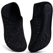 Womens Slippers Lightweight Cozy Faux Fur House Slippers, Non Slip Rubber Sole Slip On Sock Shoes, Foldable Travel Slippers Indoor and Outdoor