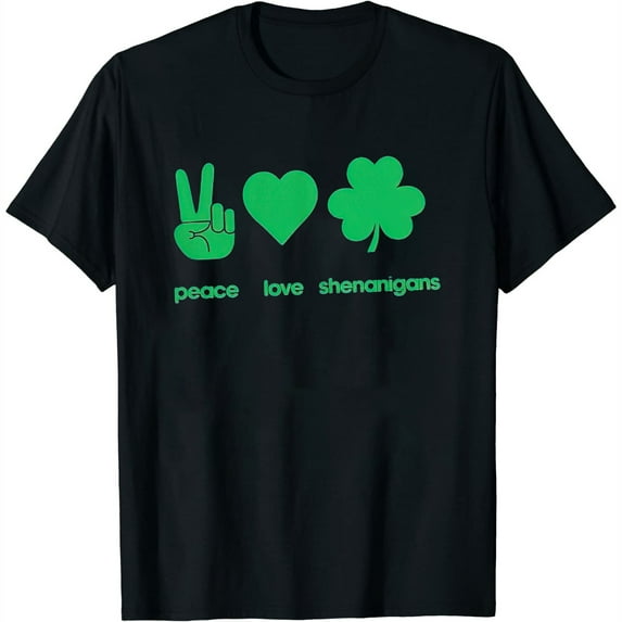 Womens Mens Peace Love Shenanigans T Shirt Funny Novelty Patty Saint Patricks Day Tee White X-Large