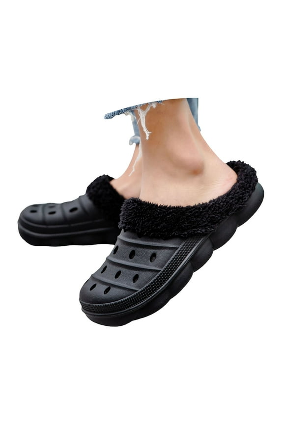 Womens Mens Plush Lined Clogs Classic Waterproof Unisex Winter Fuzzy Memory Foam Slippers Indoor Outdoor