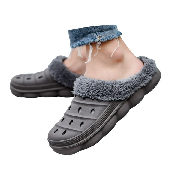 Womens Mens Plush Lined Clogs Classic Waterproof Unisex Winter Fuzzy Memory Foam Slippers Indoor Outdoor