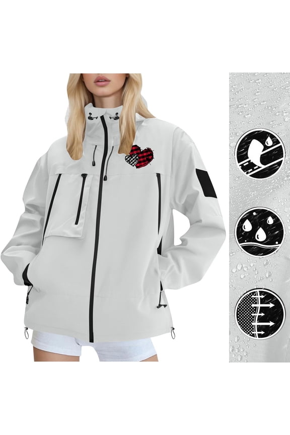 Womens Mens Rain Jackets Waterproof Travel Cycling Windbreaker, Fall Winter Running Jacket Hooded Hiking Coat White XL