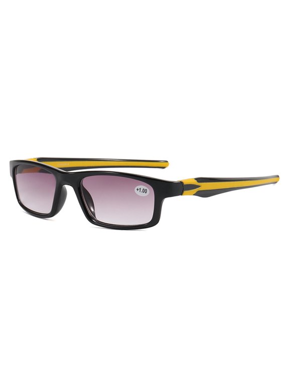 Mens Rectangle Sunglasses Reading Glasses 1.00, Yellow Sport Gradient Gray Lens Readers +1.00 Strength