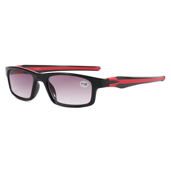 Mens Rectangle Sunglasses Reading Glasses 2.00, Red Sport Gradient Gray Lens Readers +2.00 Strength