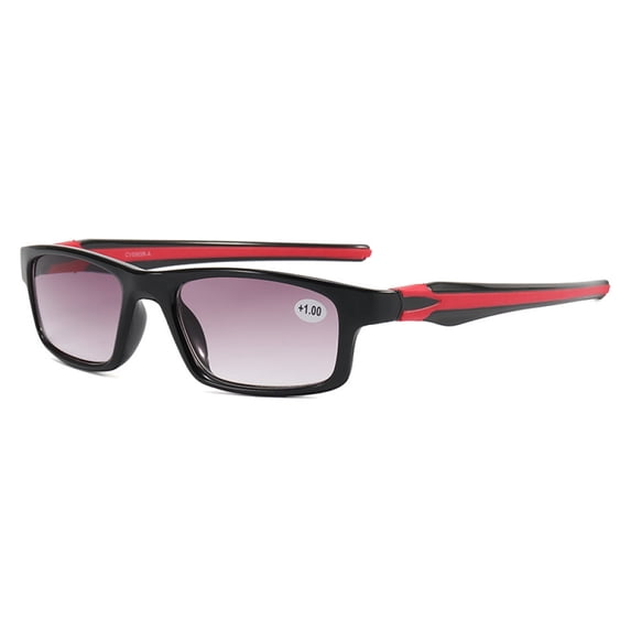 Mens Rectangle Sunglasses Reading Glasses 2.50, Red Sport Gradient Gray Lens Readers +2.50 Strength