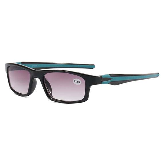 Mens Rectangle Sunglasses Reading Glasses 3.00, Green Sport Gradient Gray Lens Readers +3.00 Strength