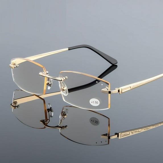 Womens Mens Rimless Reading Glasses Tinted Metal High Quality Readers