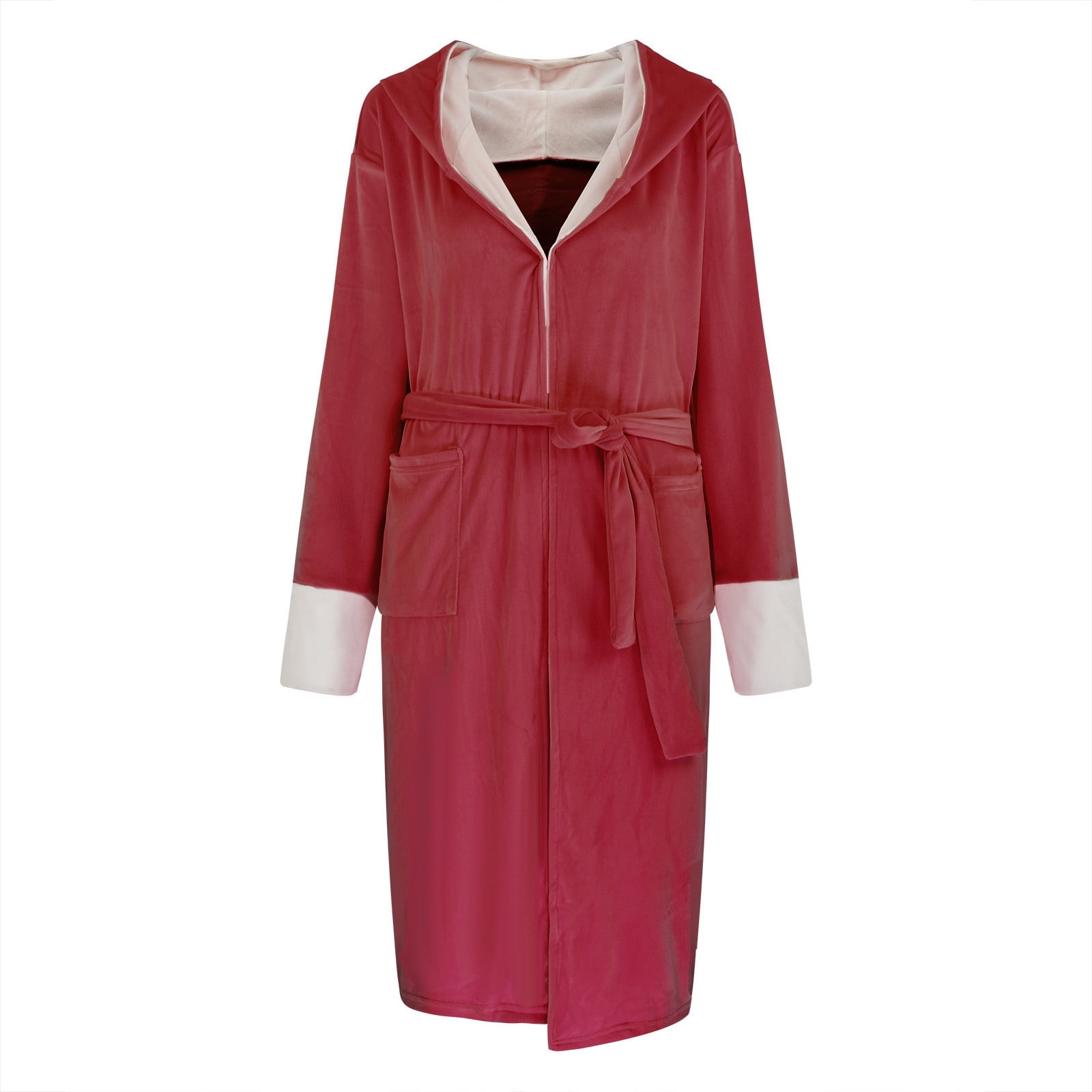 Womens Mens Robes Plush Fleece Hooded Bathrobe Nightgown with Pockets