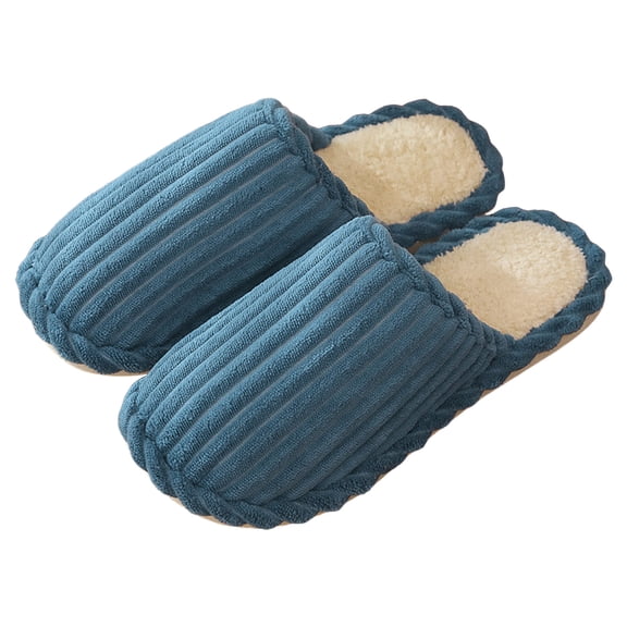 Womens Mens Scuff Slippers Casual Corduroy House Shoes Furry Lined Indoor Slip on Winter Warm Slides Blue Size 8