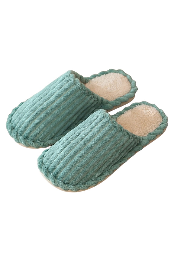 Womens Mens Scuff Slippers Casual Corduroy House Shoes Furry Lined Indoor Slip on Winter Warm Slides Mint Green Size 8