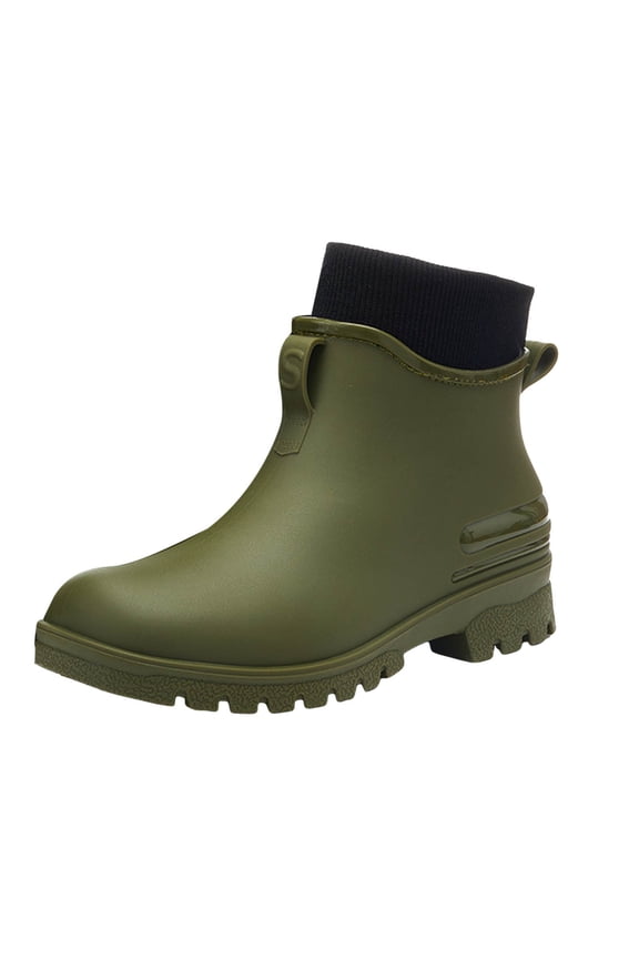 Womens Mens Slip On Fleece Lined Ankle Rain Boots Winter Warm Waterproof Platform Non Slip Work Shoes