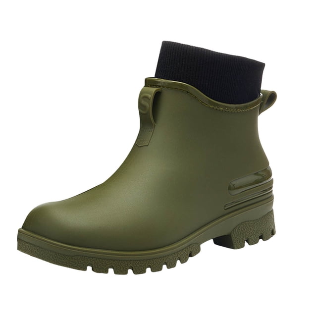 Womens Mens Slip On Fleece Lined Ankle Rain Boots Winter Warm Waterproof Platform Non Slip Work Shoes