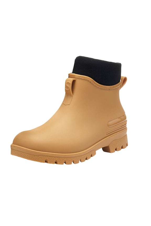 Womens Mens Slip On Fleece Lined Ankle Rain Boots Winter Warm Waterproof Platform Non Slip Work Shoes