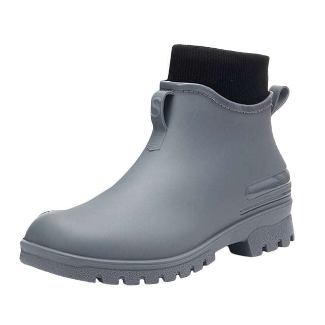 Womens Mens Slip On Fleece Lined Ankle Rain Boots Winter Warm Waterproof Platform Non Slip Work Shoes