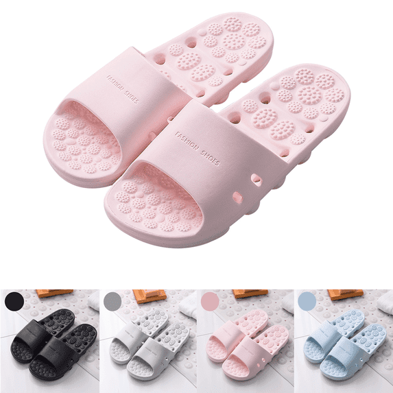 Womens Mens Slip On Slippers Non-Slip Shower Sandals, Drainage Holes Quick Drying Gym Slippers Shoes for Bathroom, Black Beach Water Slide House Slippers for Indoor Outdoor Massage Footwear
