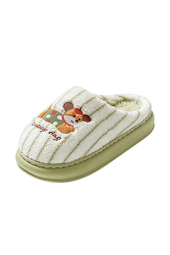 Womens Mens Slippers Closed Toe Bear Pattern Plush Winter Shoes, Warm Thick Non-Slip Indoor Bedroom Slippers, Animal Print Home Footwear
