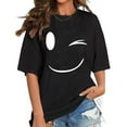 thumbnail image 1 of Womens & Mens Smiling Face Wink Pattern T Shirts Fashion Graphic Tees Short Sleeve Cotton Tops Black,2XL, 1 of 5