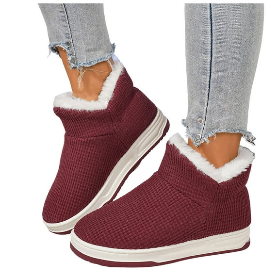 Womens Mens Snow Boots House Slippers Winter Warm Plush Lined Cotton Platform Slip on Bedroom Booties Home Shoes Indoor Outdoor