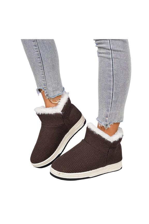 Womens Mens Snow Boots House Slippers Winter Warm Plush Lined Cotton Platform Slip on Bedroom Booties Home Shoes Indoor Outdoor