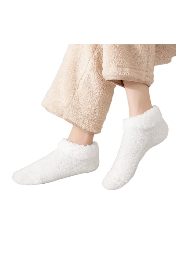 Womens Mens Socks LSQii Plush Lined Thickened Warm Floor Socks Casual Soft Cozy Fuzzy Stuffers Slipper for Home Wear Keep Warm White