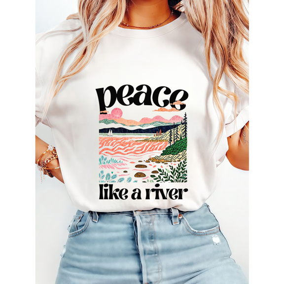 Womens & Mens Spiritual Apparel "peace Flowing Life" Graphic Tees Nature Inspired Tshirts Short Sleeve Christian Shirts Casual Tops for Daily Outfits with Jeans White,2XL