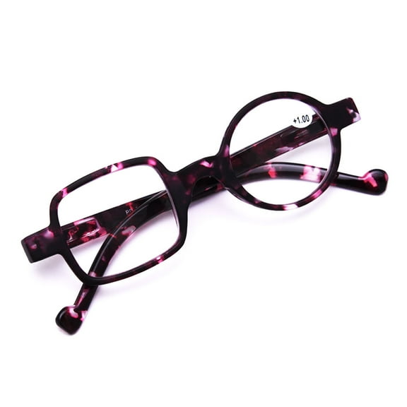 Womens Mens Square Round Reading Glasses 2.5, Purple Tortoise Designer Spring Hinge Readers +2.50