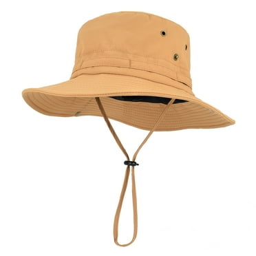 HLLMAN Mens Packable Sun Hat with Strap,Waterproof Wide Brim Bucket Hat for Fishing