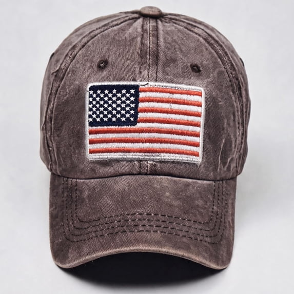 Womens and Mens USA Flag Embroidery Baseball Cap, Washed Vintage Cotton Unisex Dad Hat, Adjustable Casual American Flag Embroidered Cap for Daily Wear Outdoor Activities and Beach Vacation Coffee