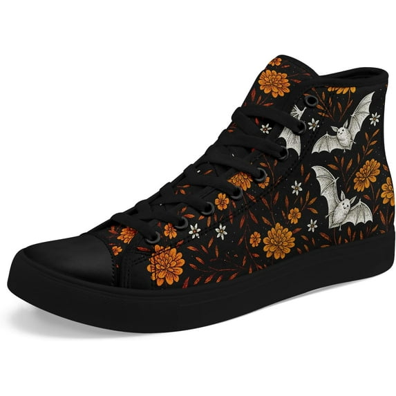 Womens Mens Vintage Floral High Top Canvas Sneakers Dark Style Cottagecore Lace-Up Casual Shoes Fashion Streetwear Sneakers