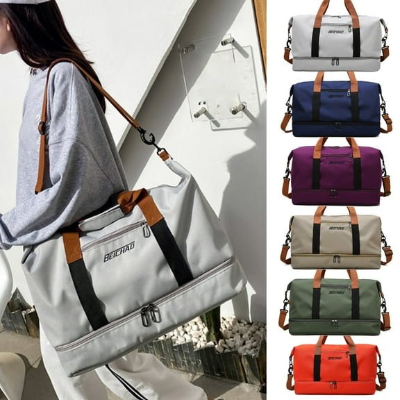 Womens Mens Waterproof Gym Duffle Bag Sports Carry-on with Separate Shoe Wet Clothes Compartments for Fitness Workout Travel, UKHBMC | Black