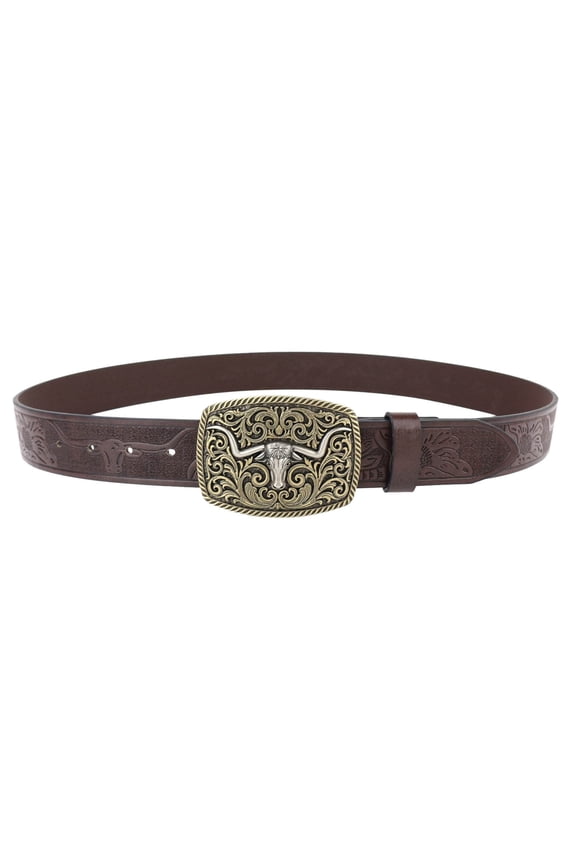 Womens Mens Western Cowboy Belt Bull Head Big Buckle Trend Retro Youth Retro Punk Leather Belt Country Concert Rodeo Dress Up