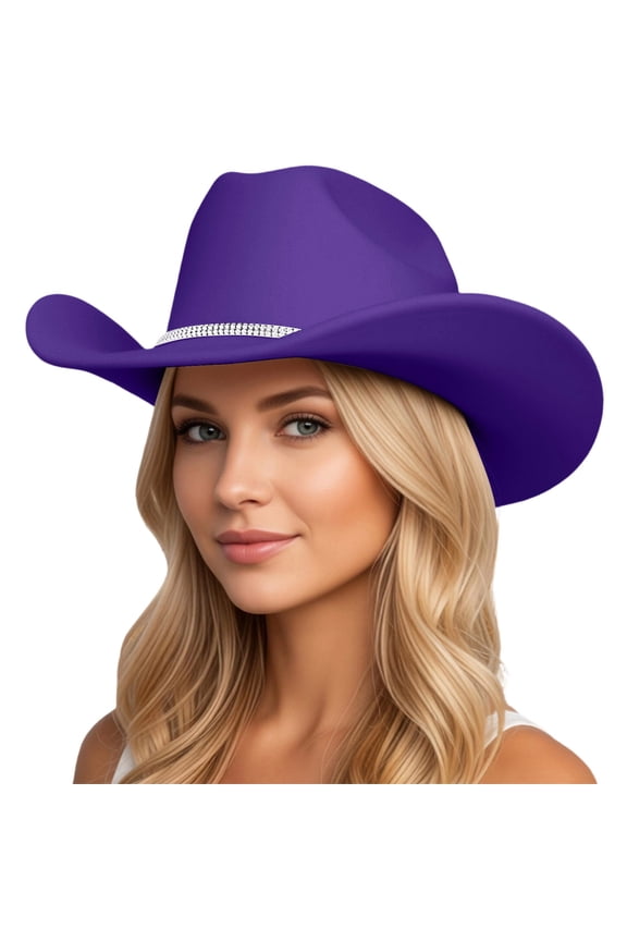 Womens Mens Western Cowboy Sparkling Rhinestone Hat Wide Brim Sun Travel Hat Country Concert Rodeo Dress Up