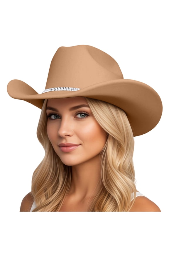 Womens Mens Western Cowboy Sparkling Rhinestone Hat Wide Brim Sun Travel Hat Country Concert Rodeo Dress Up