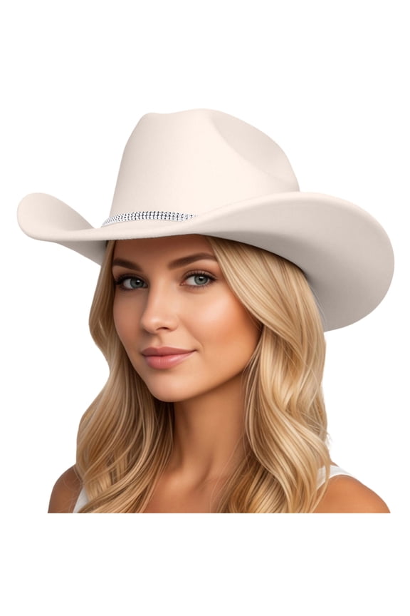 Womens Mens Western Cowboy Sparkling Rhinestone Hat Wide Brim Sun Travel Hat Country Concert Rodeo Dress Up