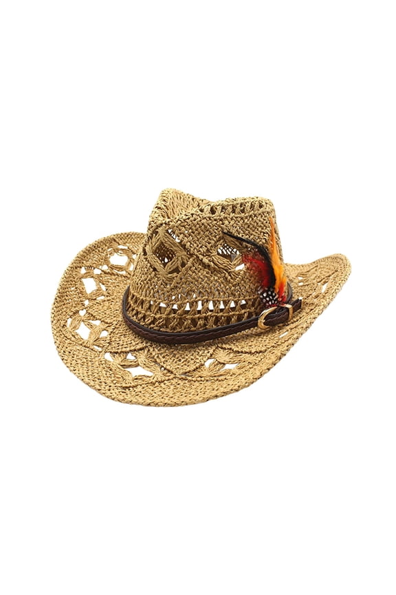 Womens Mens Western Cowboy Summer Hat Shapeable Straw Hat Hollowed Out Sun Hat Country Concert Rodeo Dress Up
